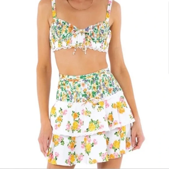 FOR LOVE AND LEMONS Rosalyn Crop Top & Mini Skirt Set - Picture 1 of 16